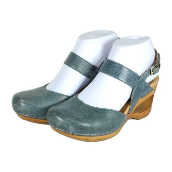 Dansko Women's Taci EU36 US5,5 Blue Leather Cut-Out Heels Mary Jane Clogs Shoes - Picture 1 of 16